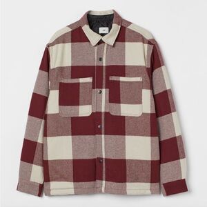H&M - Red + White Plaid Padded Overshirt With Front Pockets